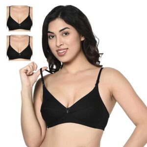 Private Lable BODYCARE Womens Cotton Solid Non Padded Regular BraPack Of 3 black colour