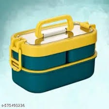 yummy Firona 2 Tier plastic Square shape trendy lunch box Yellow 2 Containers Plastic School Lunch Box 1300 ml