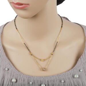 Priyaasi GoldPlated AD American Diamond Studded Black Beaded Chain Mangal sutra