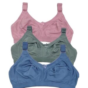 Comfy cozi Womens Cotton Full Coverage NonPadded Wirefree TShirt Bra Combo of 3 pcs multicolor size 3075cm