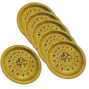 Private Lable designery seer plates Silver Finish Fibre tray Decorative Design traditional Platters pack of 6