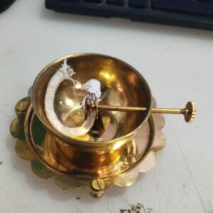 Private Lable Antique Golden Brass Akhand Diya Oil Lamp with Rotating Wick with Lifting Screw
