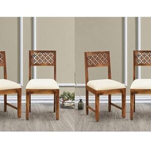 Solid Sheesham Wood Dining Chairs Only Wooden Set of 4 Dinning Chair for Kitchen Dining Room Chairs with Cushion Rustic Teak Finish
