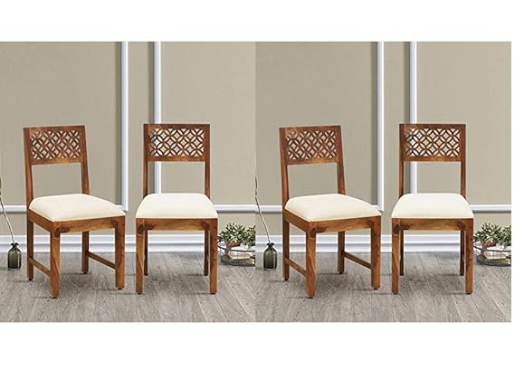 Solid Sheesham Wood Dining Chairs Only Wooden Set of 4 Dinning Chair for Kitchen Dining Room Chairs with Cushion Rustic Teak Finish