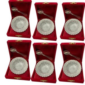 Private Lable German Silver Bowl Set with Spoon and Royal Red Velvet Box Set of 2pc 300 ml Pack of 6