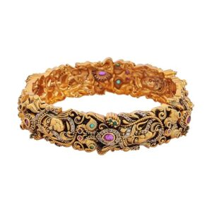 Kushals Fashion Jewellery RubyGreen Gold Plated Ethnic Antique Bangle