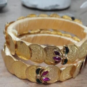 Private Lable Antique Golden Bangles Sku 3076 D2 gold colour set of 2