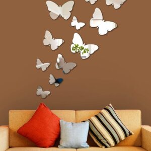 Private Lable Silver Mirror sticker and Wall Decor Sticker 5 Butterfly Sticker