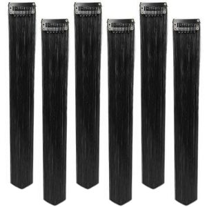 Private Lable Black Hair Extensions 22 inches Pack of 6 Clipbased Straight Colored Hair Streaks for Women Girls
