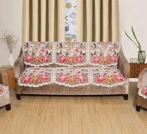 Private Lable Net Fabric Floral Pattern French Lace 5 Seater Sofa Set Cover