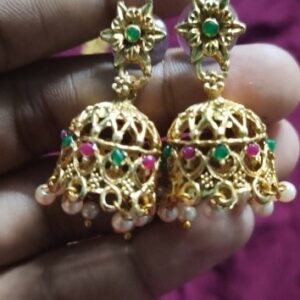 Private Lable PREMIUM QUALITY MATTE FINISHED AD STONE PEARL JHUMKA for womens