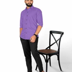 FIBERMILL Mens Solid Spread Collar Purple Shirts full sleeves XL