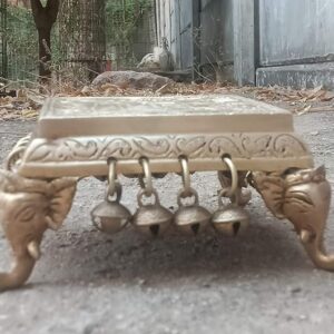 Privat Lable Brass Bajath with Swastik Chowki for Home Pooja Puja Mandir Temple Decor Collectible Handicraft Art Yellow