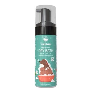 VRITUS 100 Natural Dry Bath for Pets NoRinse Foam Shampoo with Aloe Vera 150ml