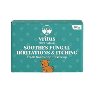 VRITUS 100 Natural Fresh Neem Tulsi Dog Soap Soothes Fungal Irritations Itching 100g