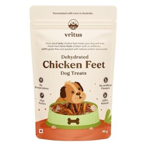VRITUS 100 Natural Dehydrated Chicken Feet Dog Treats 80g