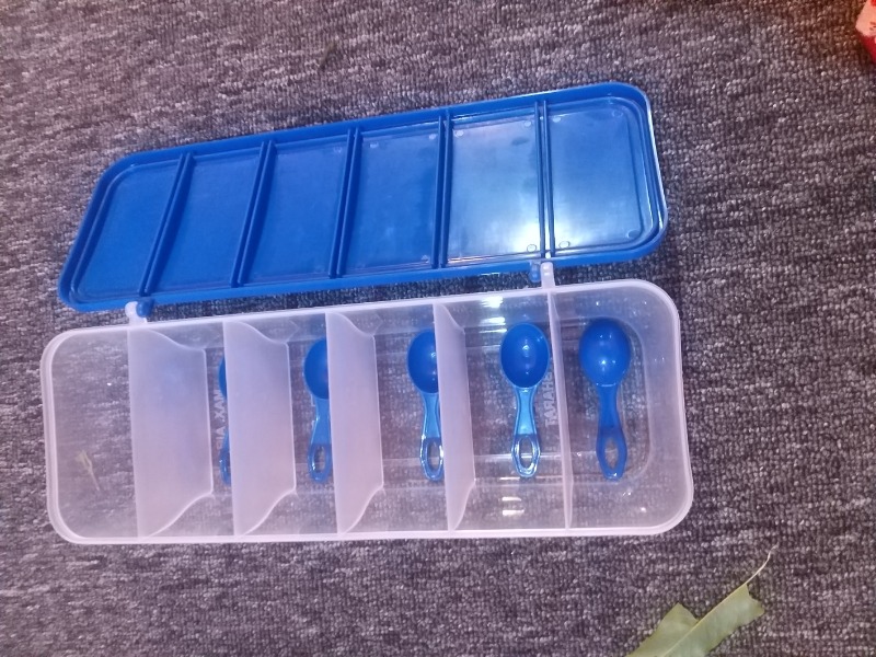 Private Lable Multipurpose 6in1 Masala Box for Kitchen Airtight BPAFree Plastic 6 Section Storage Container with 6 Spoons Blue