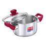 Prestige Platina Popular Stainless Steel Gas and Induction Compatible Casserole with Glass Lid 240 mm 5point5 Litre