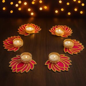 Private Lable Lotus Tealight Candle Holder with Tealight Set of 6 LotusPink