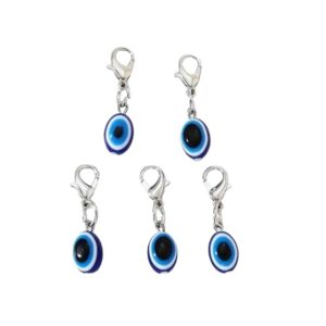Private Lable Silver Evil Eye Bead Charms Set of 5 Blue for Jewellery Making