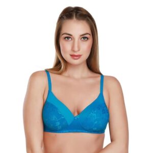 DAISY DEE Women Lace Pattern Printed Full Coverage added Regular Cotton Bidal Bra sky blue Size 32