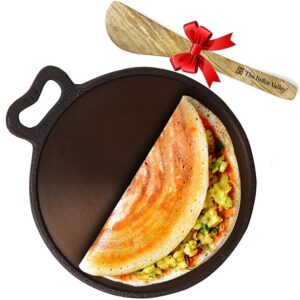 The Indus Valley Super Smooth Cast Iron Tawa with Free Wooden Spatula 11 inche