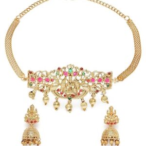 Private Lable Karatcart Gold Plated Laxmi Mata Design Choker Temple Jewellery Set