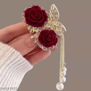 Private Lable Rose Decor Faux Pearl Charm hair cilp for women
