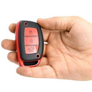 Private Lable Leather Pattern Key Cover Compatible with Hyundai 3 Button Smart Key Red