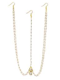 Private Lable Kids Girls And Womens Gold Plated Pearl Chain Layer Kundan Stones Head ChainHair Jewellery