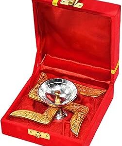 Private Lable Swastik Akhand Jyoti Diya in Elegant Velvet Gift Box Red Colour Pack of 1