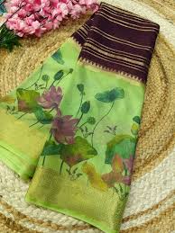 Private Lable Women printed saree Green Colour