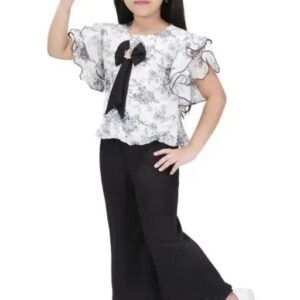 Private Lable Elegant Black White Kids Party Outfit Palazzo Set for Girl size 30