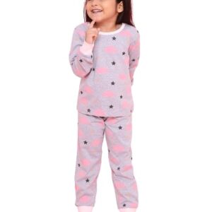 REBORN Girls 2 Piece Printed Cotton Jogger Lounge Set Striped 2 Piece Night Wear Set grey colour size 13to 14 years