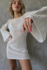 Newme White Backless Crochet Mini Dress for women size L