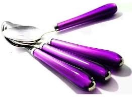 Private Lable Qawvler Spoon Set Table Shining Handle Purple 15 cm Stainless Steel Dessert Spoon Table Spoon Icecream Spoon Set Pack of 6