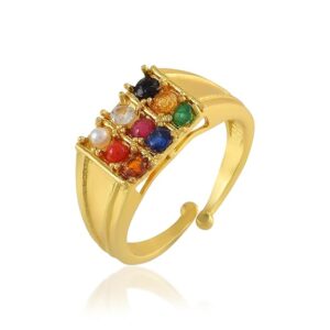 Private LableMemoir Brass Gold Naugrah Astrology Nine planetry stones Navgrah finger ring Men Women