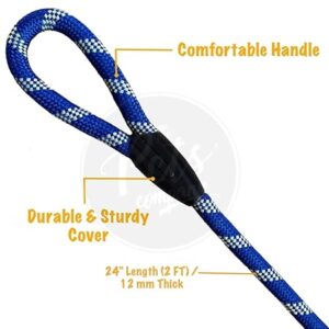 Private Lable Rope Dog Leash for Medium Dogs with Strong Hook Blue 12 mm 2 Feet Blue Colour