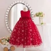 Hopscotch Girls floral applique sleeveless gown with bow red color size 160