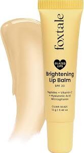 Foxtale SPF 30 Brightening Lip Balm for Dark Lips with Peptides Vitamin C Tinted Lip Balm Clear Glaze 12gm