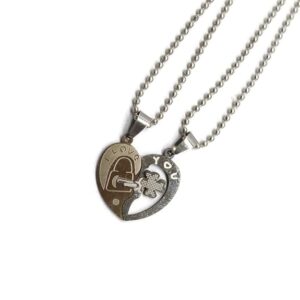 Private Lable Chain and Locket Heart Shaped locket key lock Silver Colour