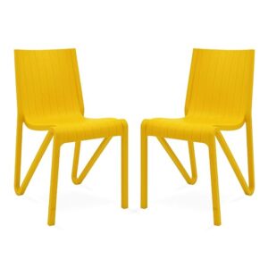Private Lable Supreme Zyleg Plastic Chair Designer Armless Chair for Dining Room yellow colour set of 2