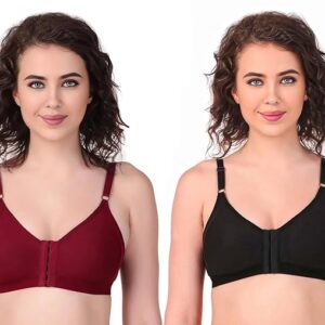 lingerie Women Front Hook Nursing Bra black and Maroon colour Size 40100 Pack of 2