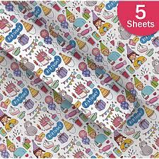 PaperPep Birthday Doodle Printed Gift Wrapping Paper multicolour 5 sheets