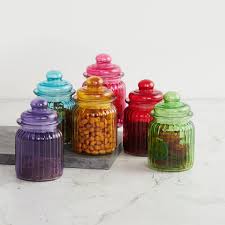 Home Centre Corsica Multicolour Glass Jar with Lid 250ml set of 3 pieces