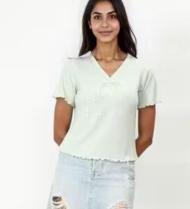 Intune Textured Cotton Round Neck Womens Top S size Mint colour