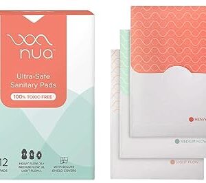 Nua UltraSafe Sanitary Pads For Women 12 Ultra Thin Pads 3 Sizes In 1 Heavy FlowXlMediumXlLightL Safe On Skin ToxicFreeRashFree Unscented Leakproof With 12 Secure Shield Covers