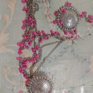 Private Label Oxy Rised Ear Rings Pink Colour And Tikli Set