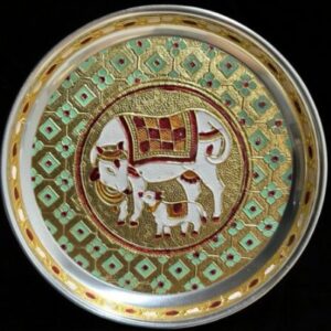 Private Label Stainless Steel Pichwai Meenakari Pooja Plate 7 inches