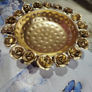 Private Label Star Wire Rose Iron Urli Bowl for Home Decor Floating Flowers Decorative and Diwali Decoration Handcrafted Multi Size 12 inch Rose Small Flower